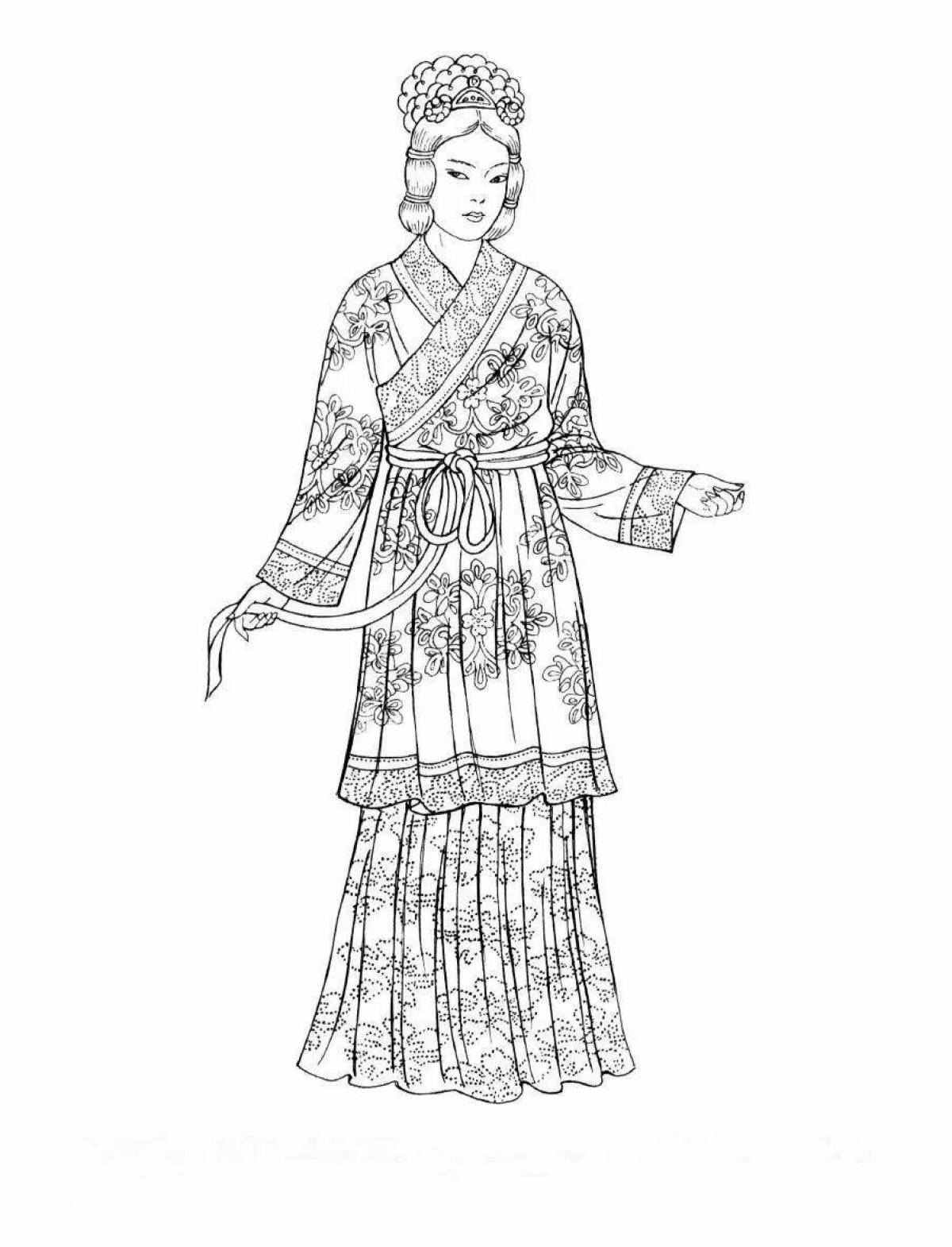 Coloring page fascinating Chinese national dress