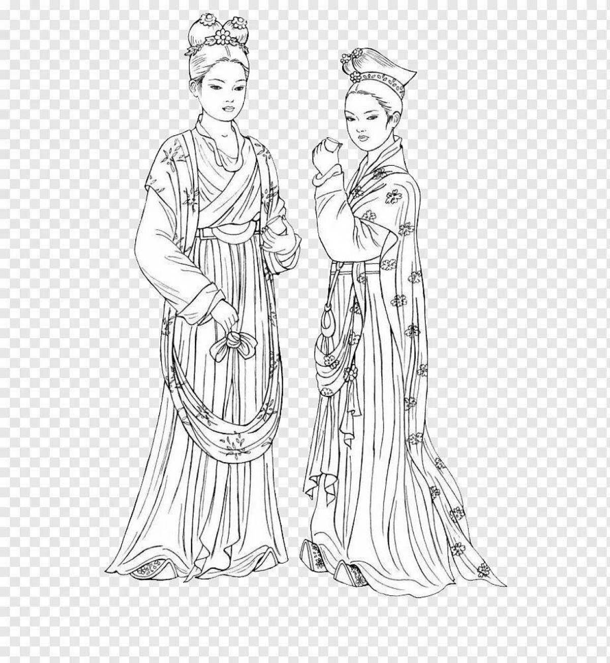 Coloring page glorious chinese folk clothes