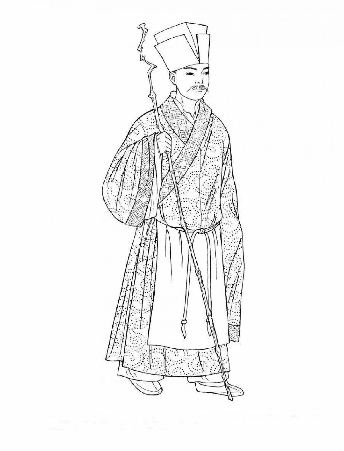 Coloring page luxurious Chinese national clothes