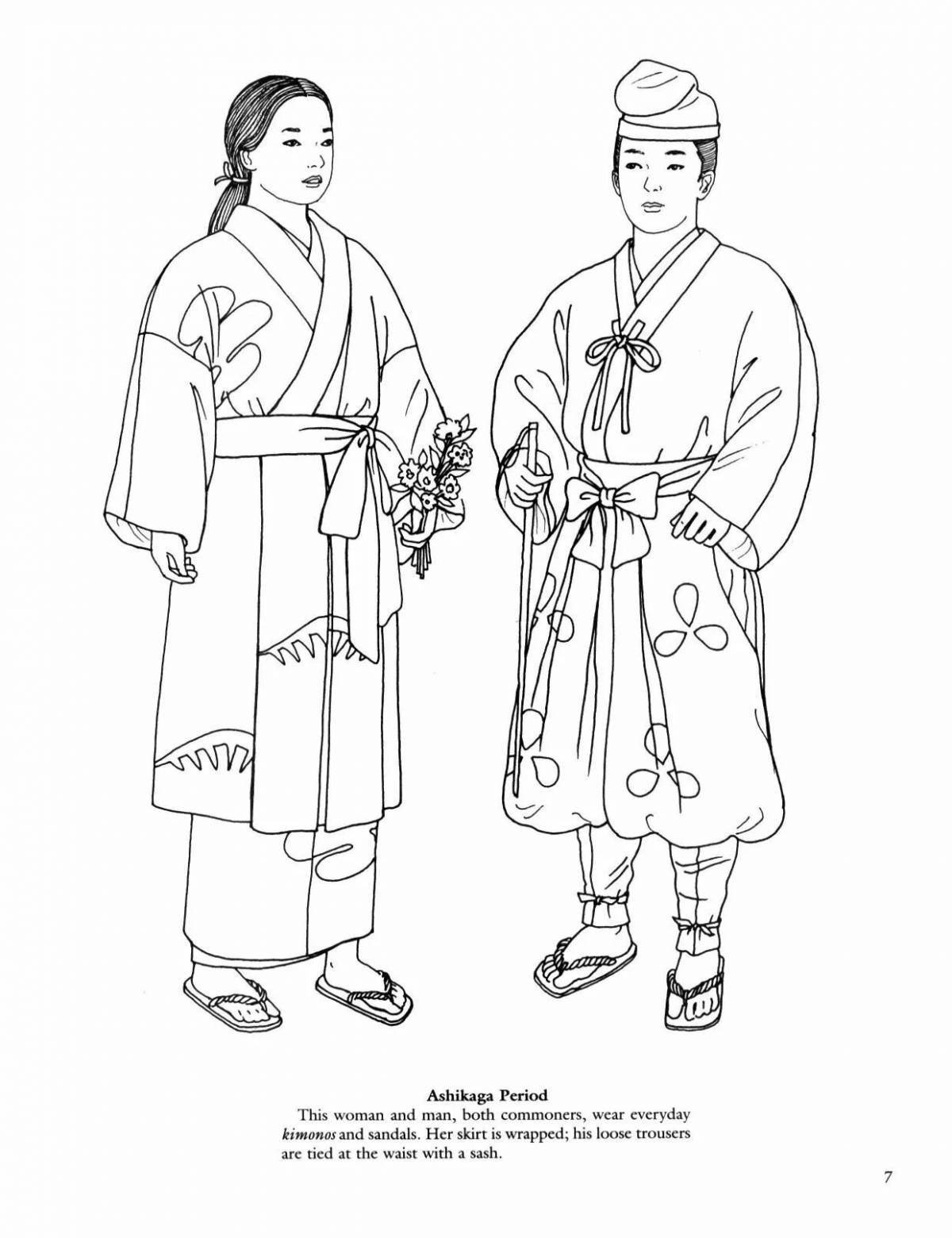 Coloring page playful chinese folk clothes