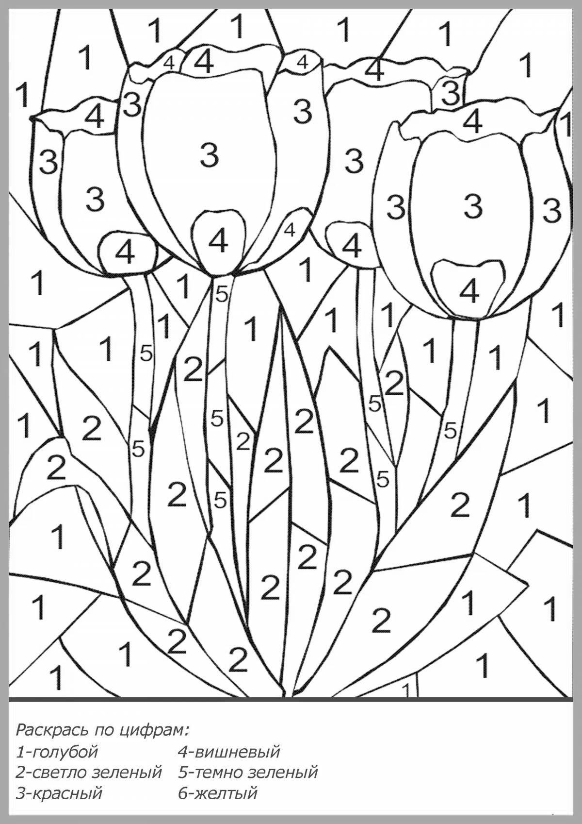 Color-whirling coloring by numbers up to 4