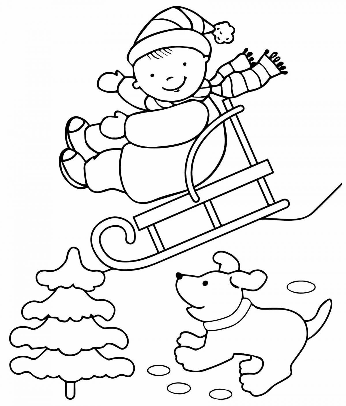 Раскраска «снежный ребенок на санках»