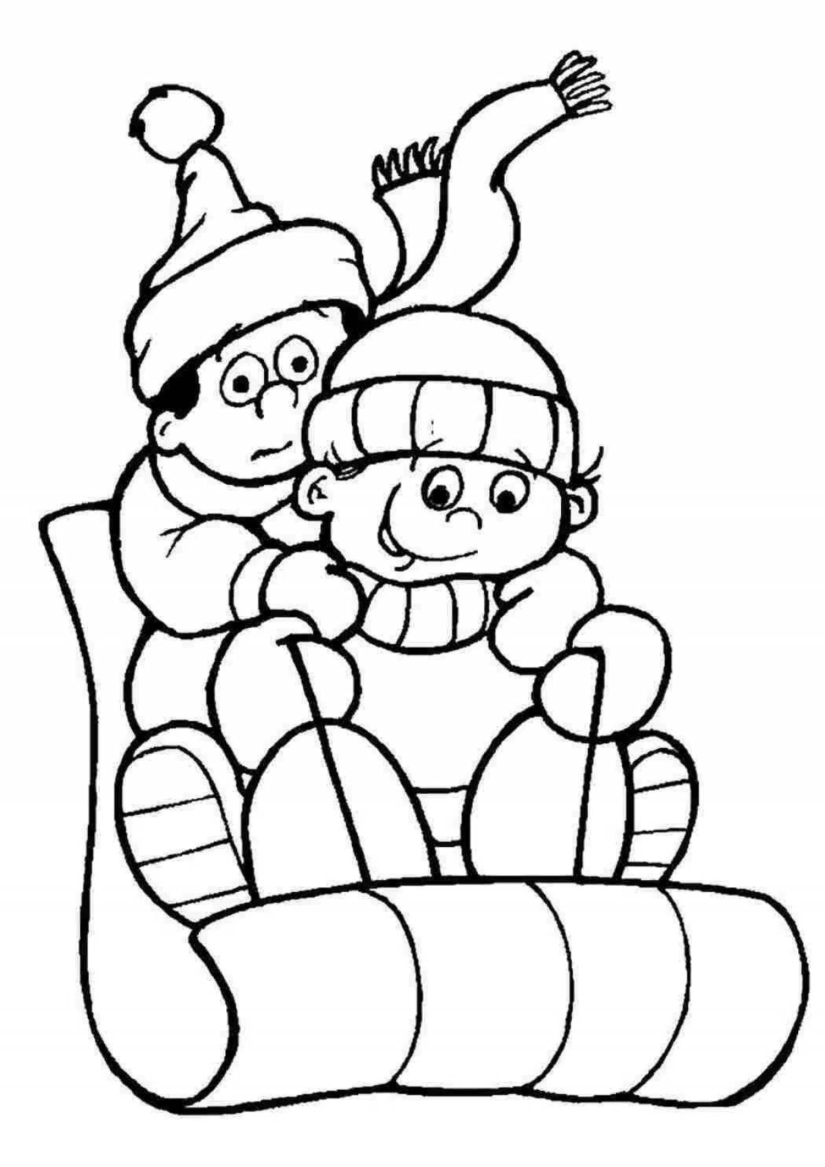 Fun coloring book for children on a sled