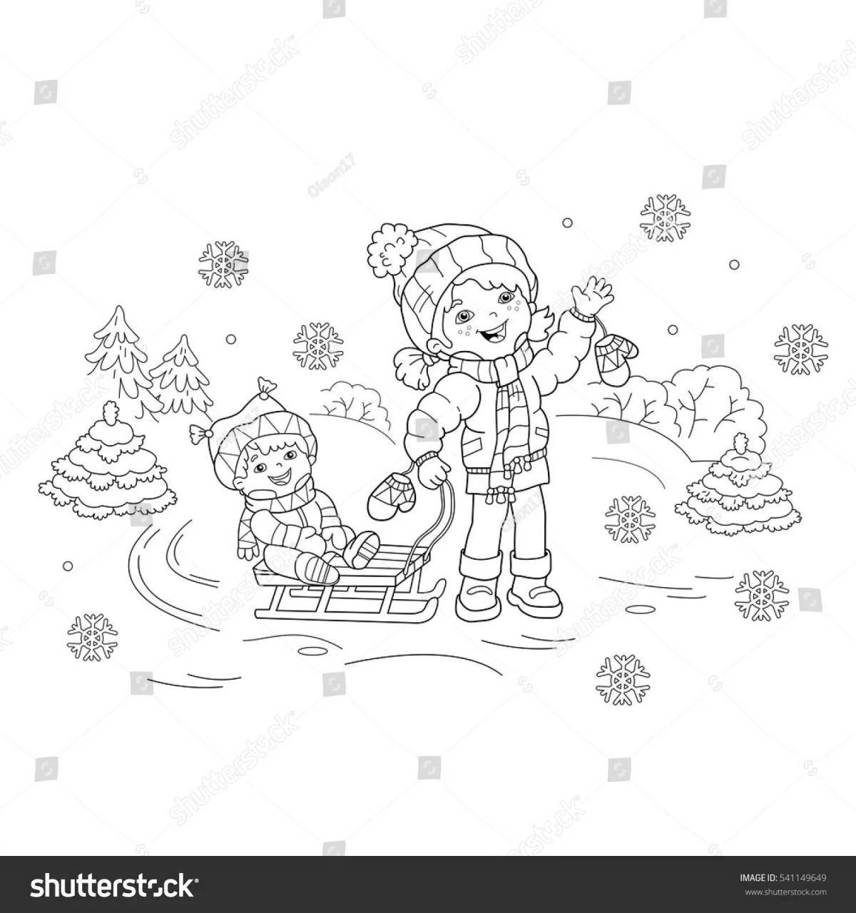Exciting children's sled coloring