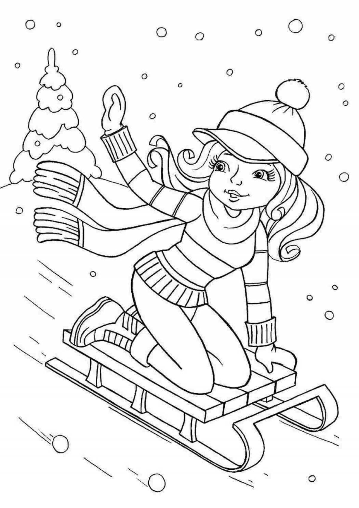 Shiny sled coloring for kids