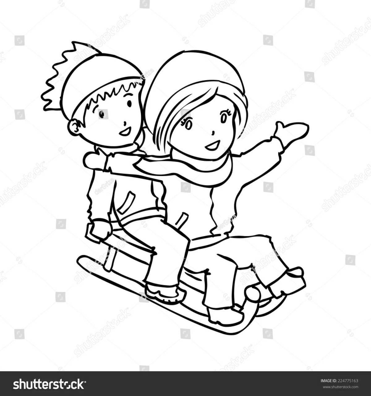 Magic children's coloring on a sled