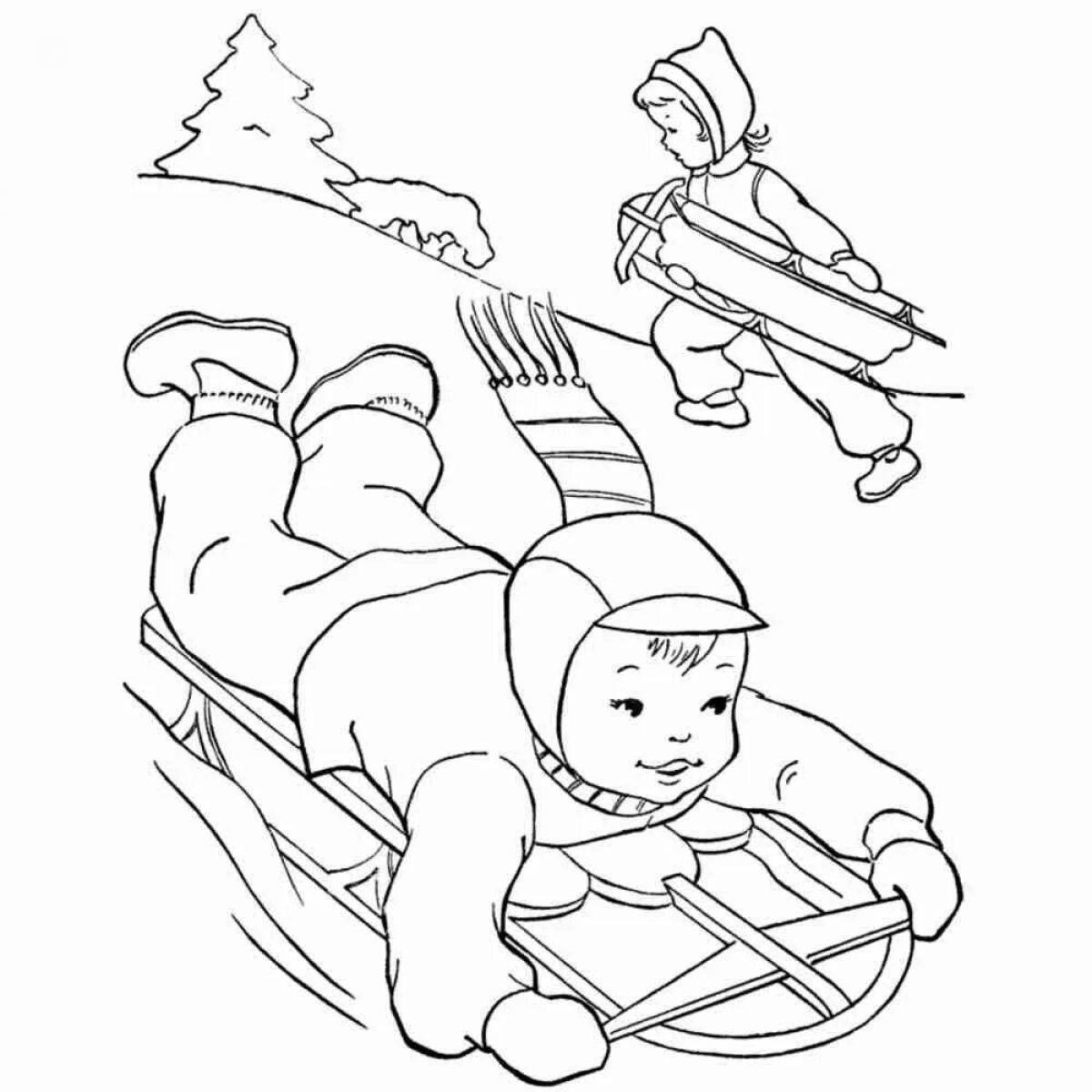 Adorable children's sled coloring book