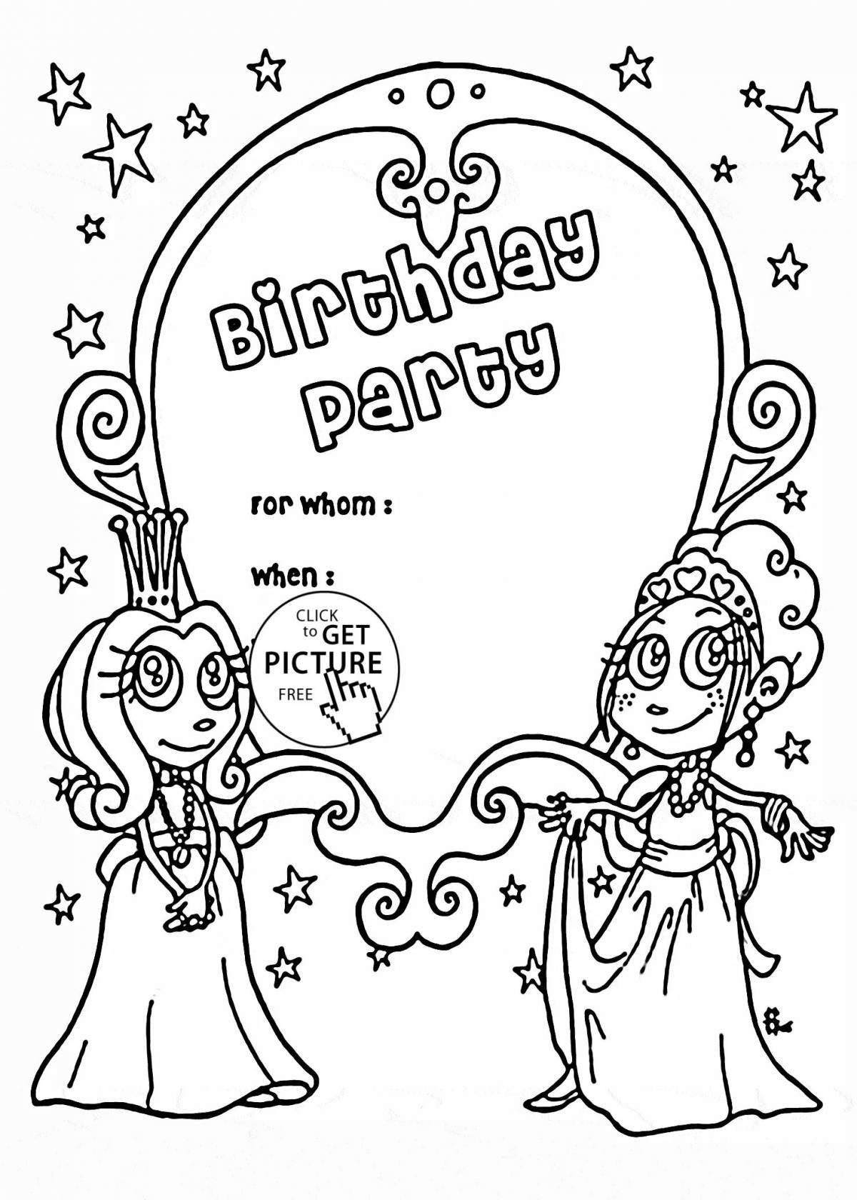 Coloring birthday invitation with colored highlights