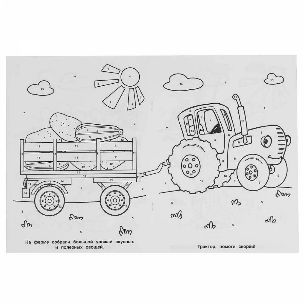 Coloring page cheerful blue tractor