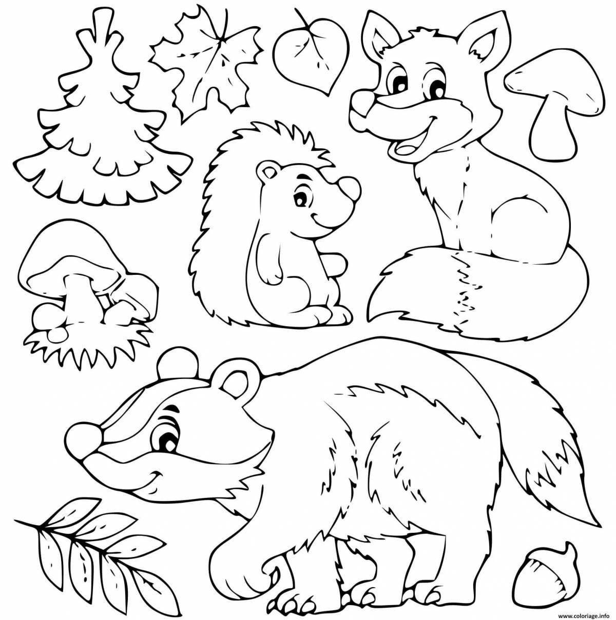 Funny forest animals coloring pages for preschoolers