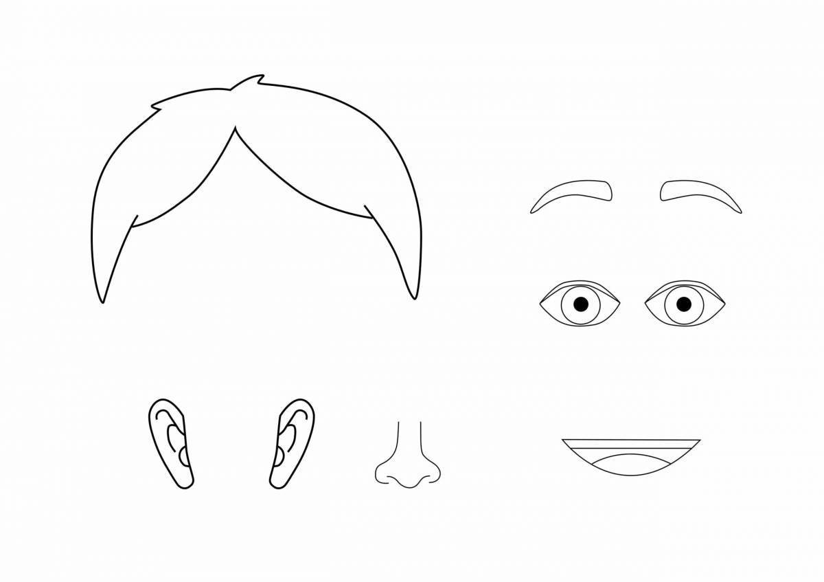 Bright parts of a face coloring page for kids