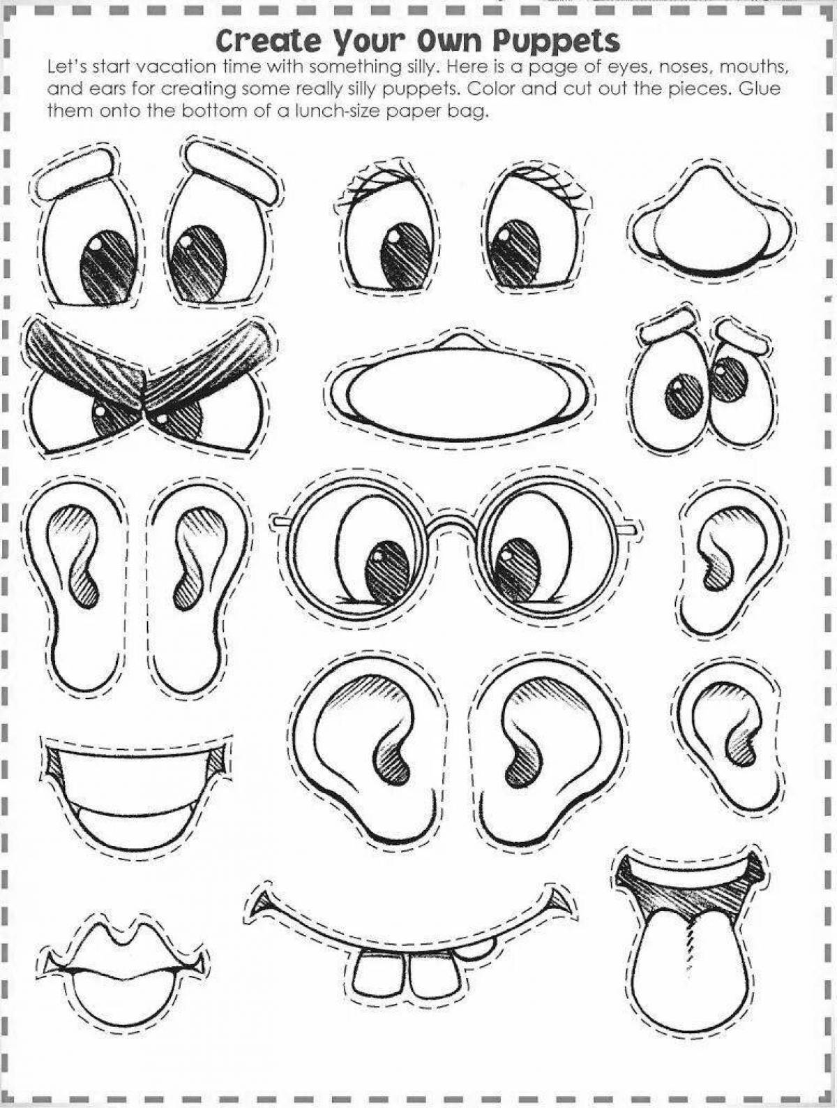 Игровые части страницы раскраски лица для детей