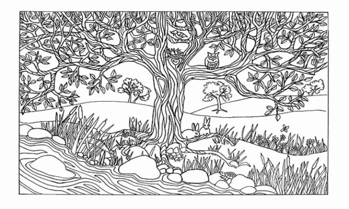 Serene coloring page girls beautiful nature