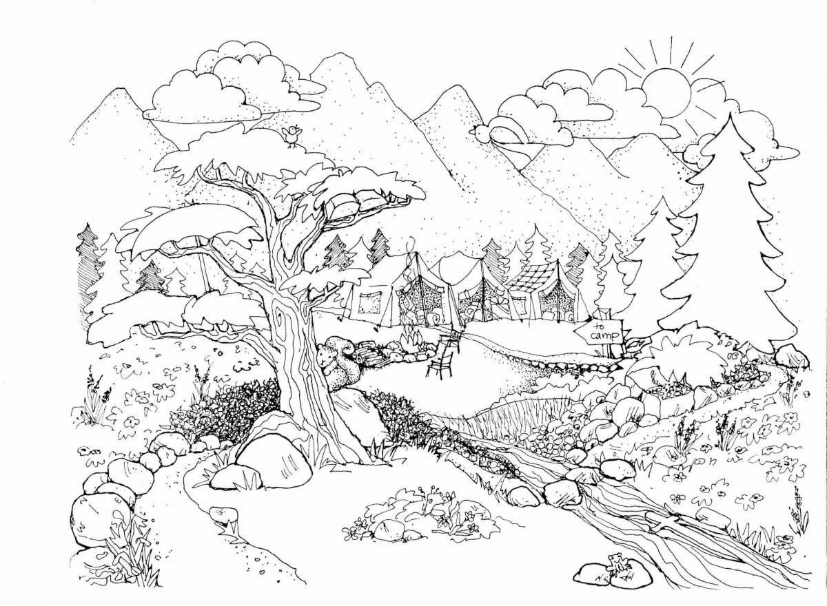 Grand coloring page girls beautiful nature
