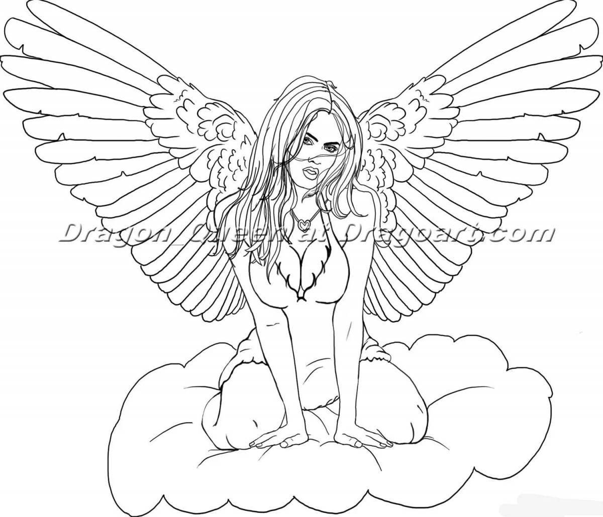 Glowing coloring pages angels with beautiful wings