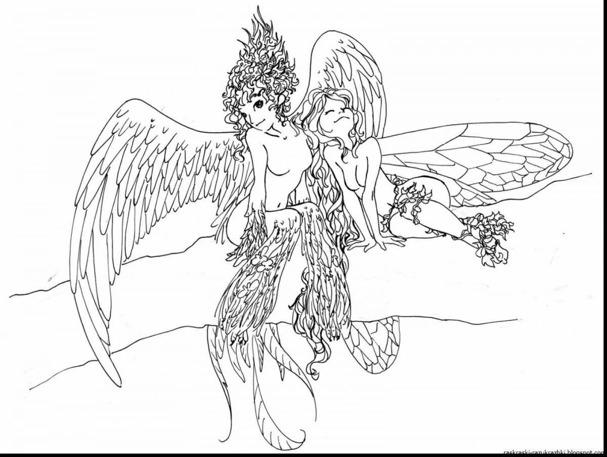 Fluttering coloring pages angels with beautiful wings