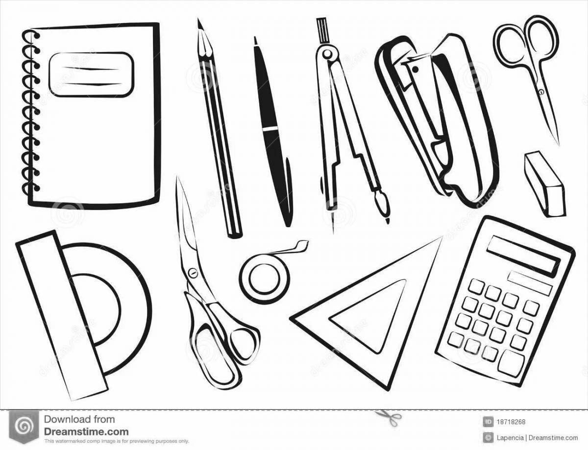 Children's school supplies coloring pages