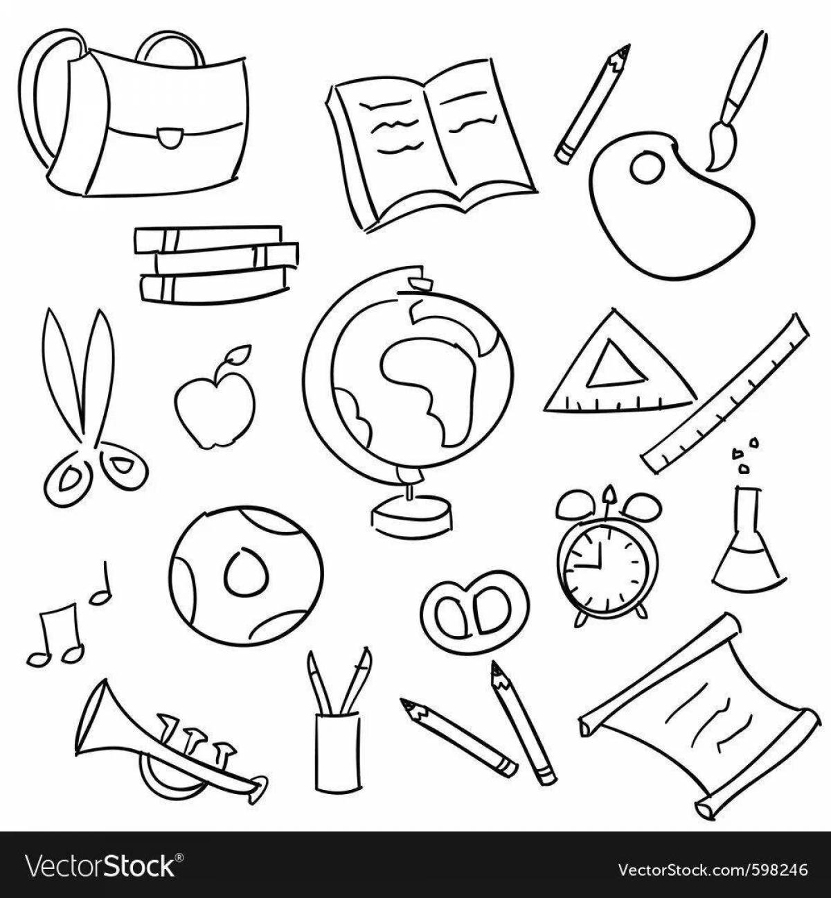 Joyful school supplies coloring pages for kids