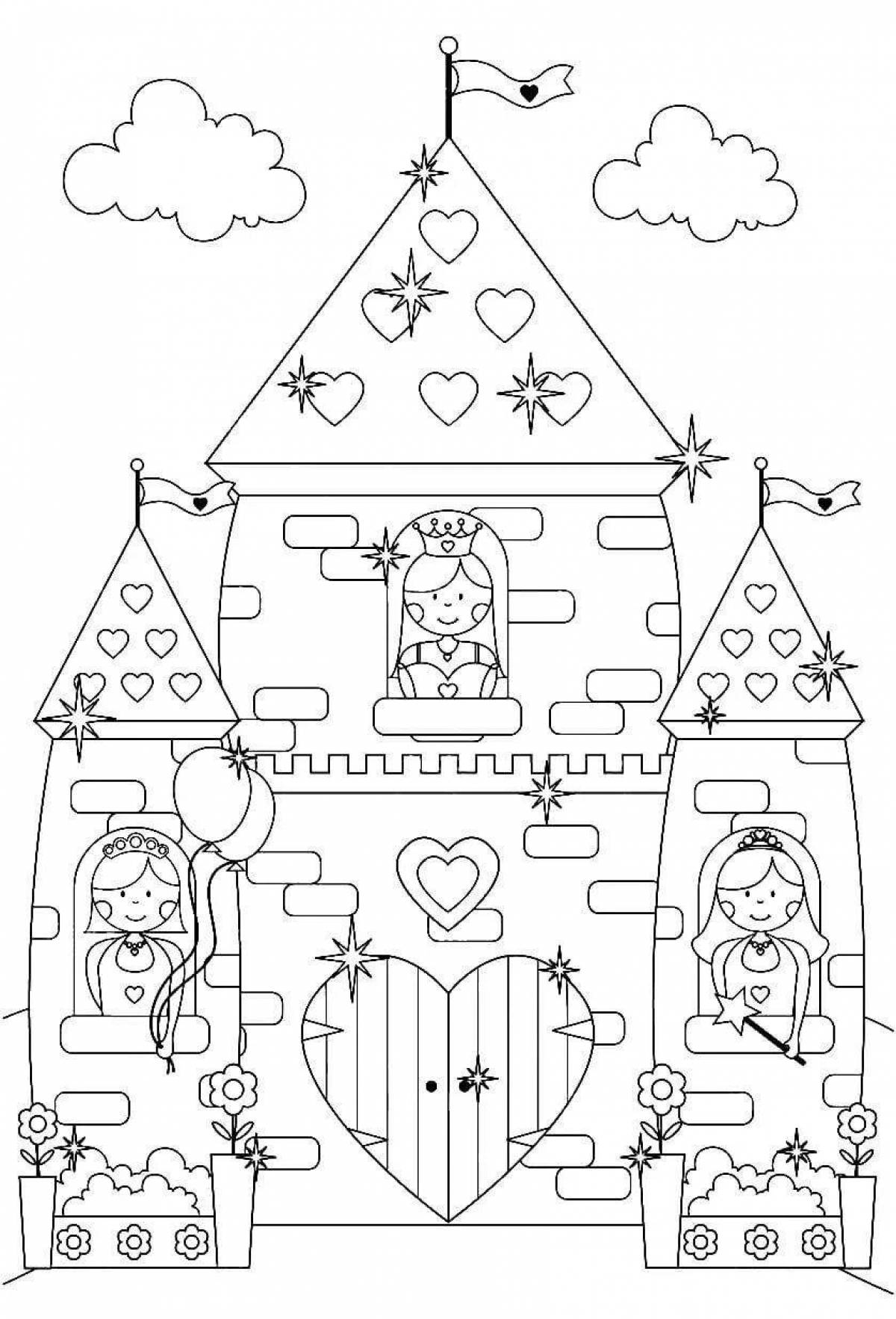 Adorable princess house coloring book for kids