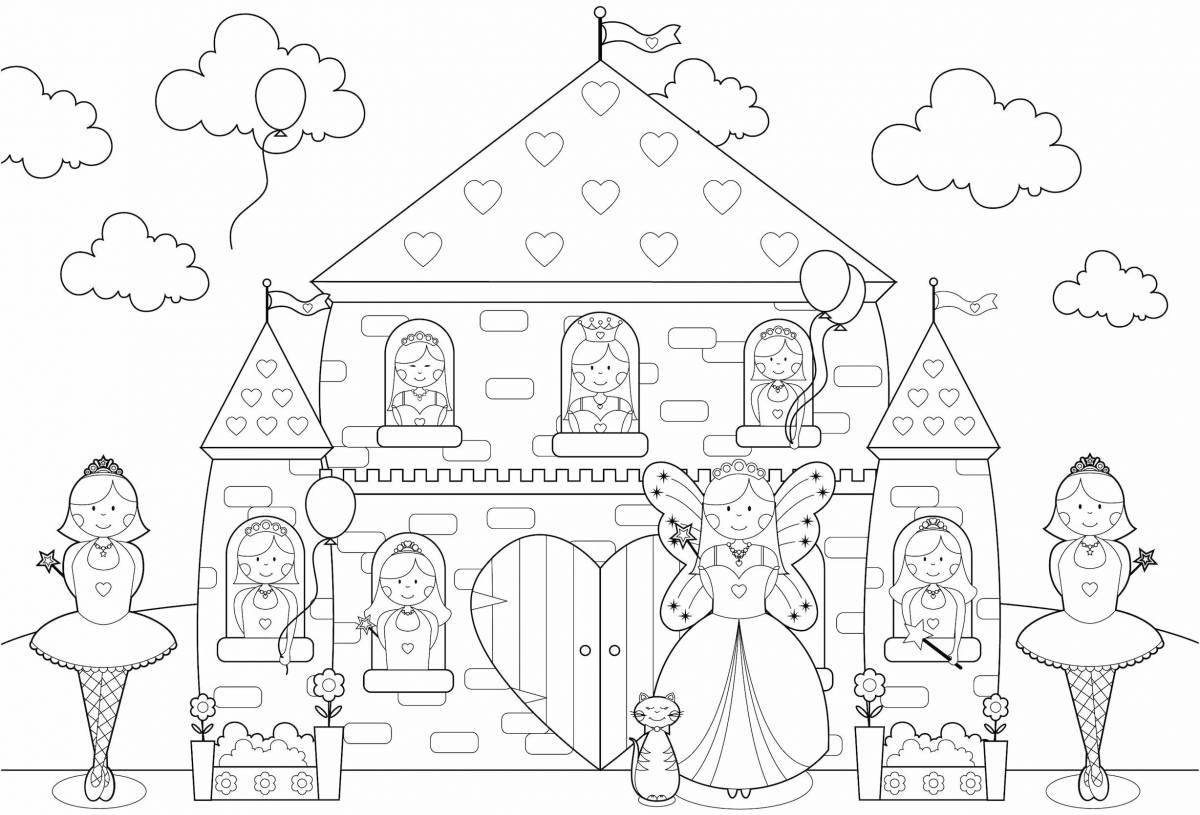 Shine princess house coloring book for kids