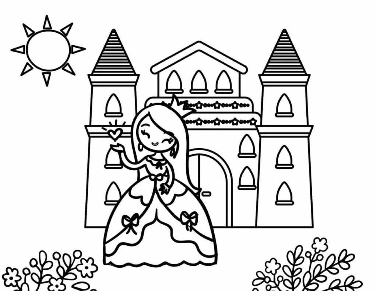 Colorful princess house coloring book for kids