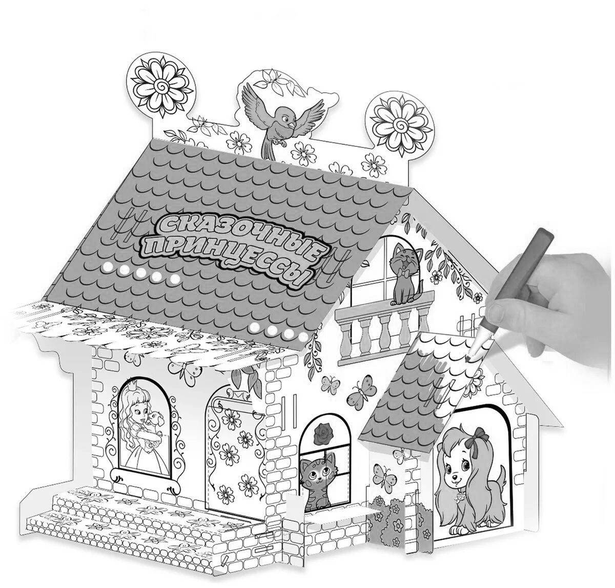 Intriguing princess house coloring book for kids