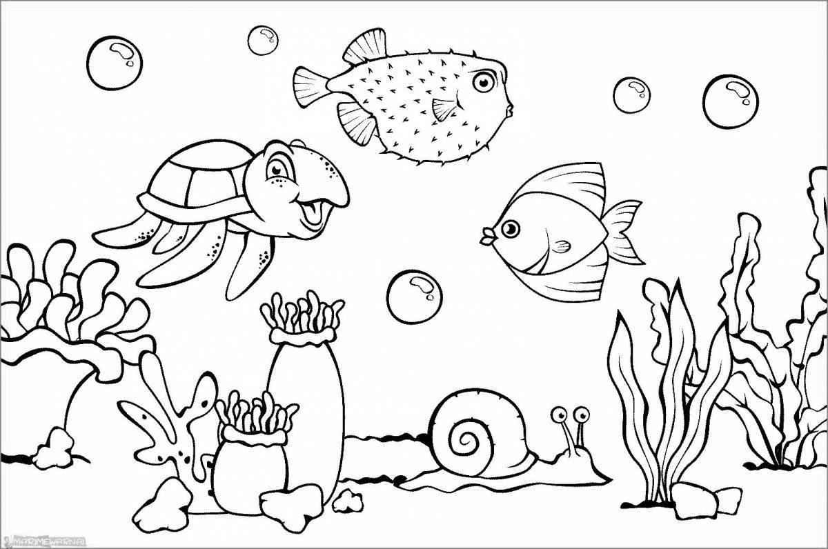 Coloring book shining aquarium fish