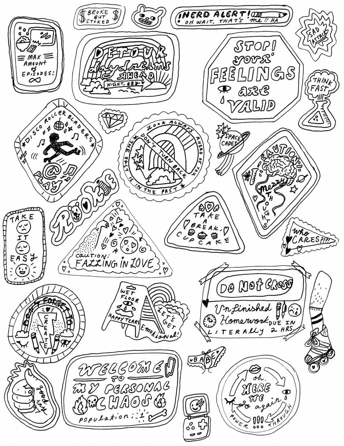 Cute coloring pages for stickers