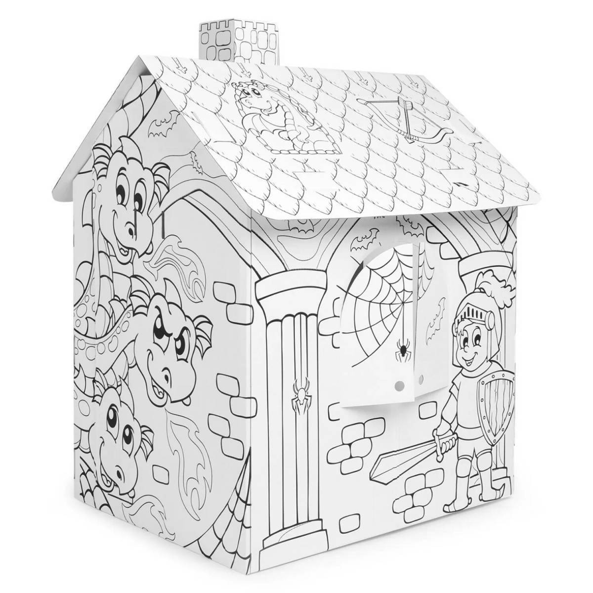 Joyful cardboard house ozone coloring page