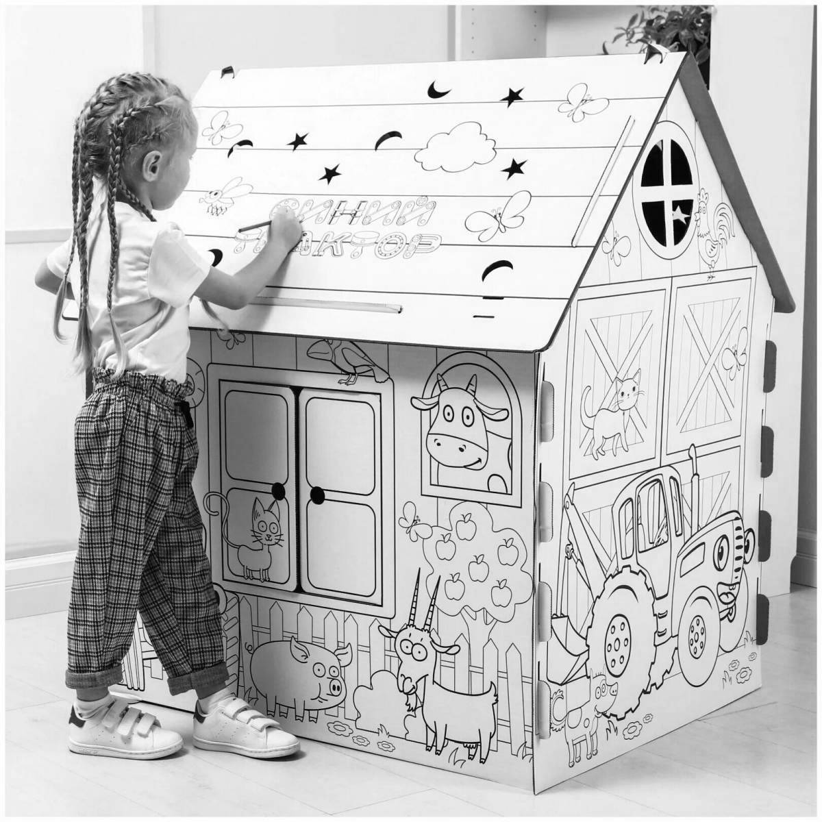 Photo Exquisite cardboard house ozone coloring page