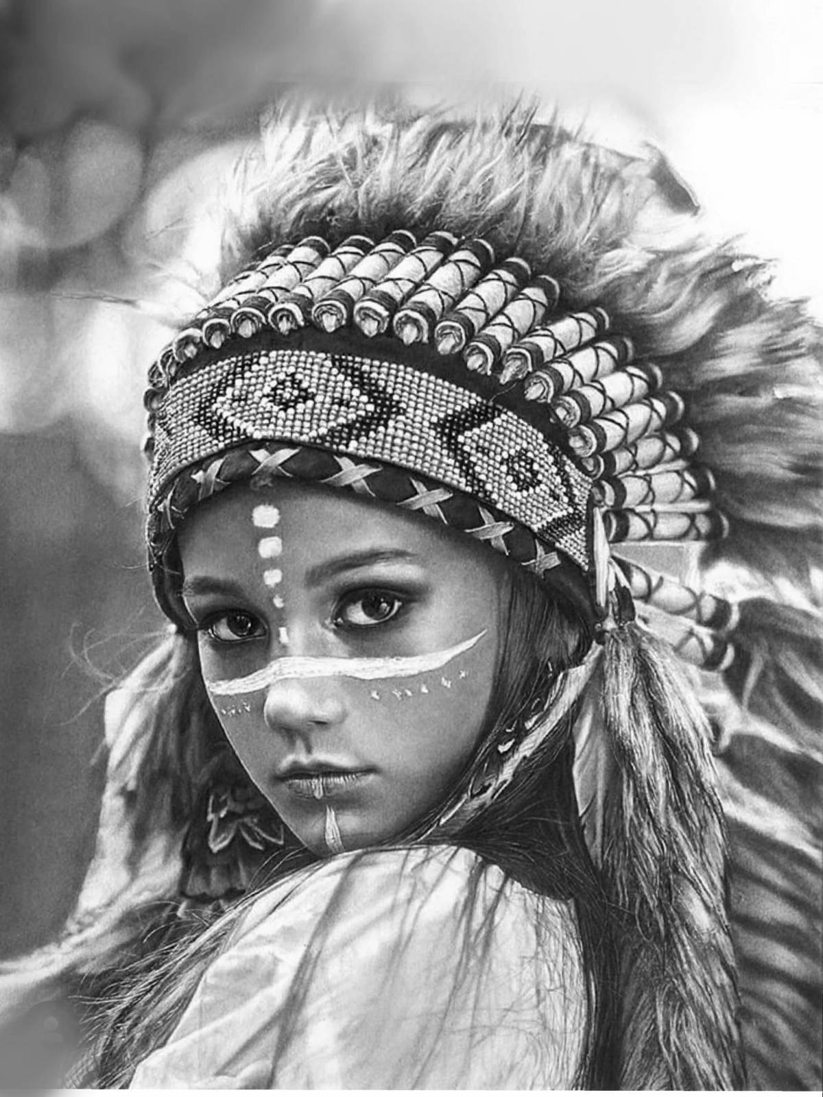 Coloring page of brave indian face