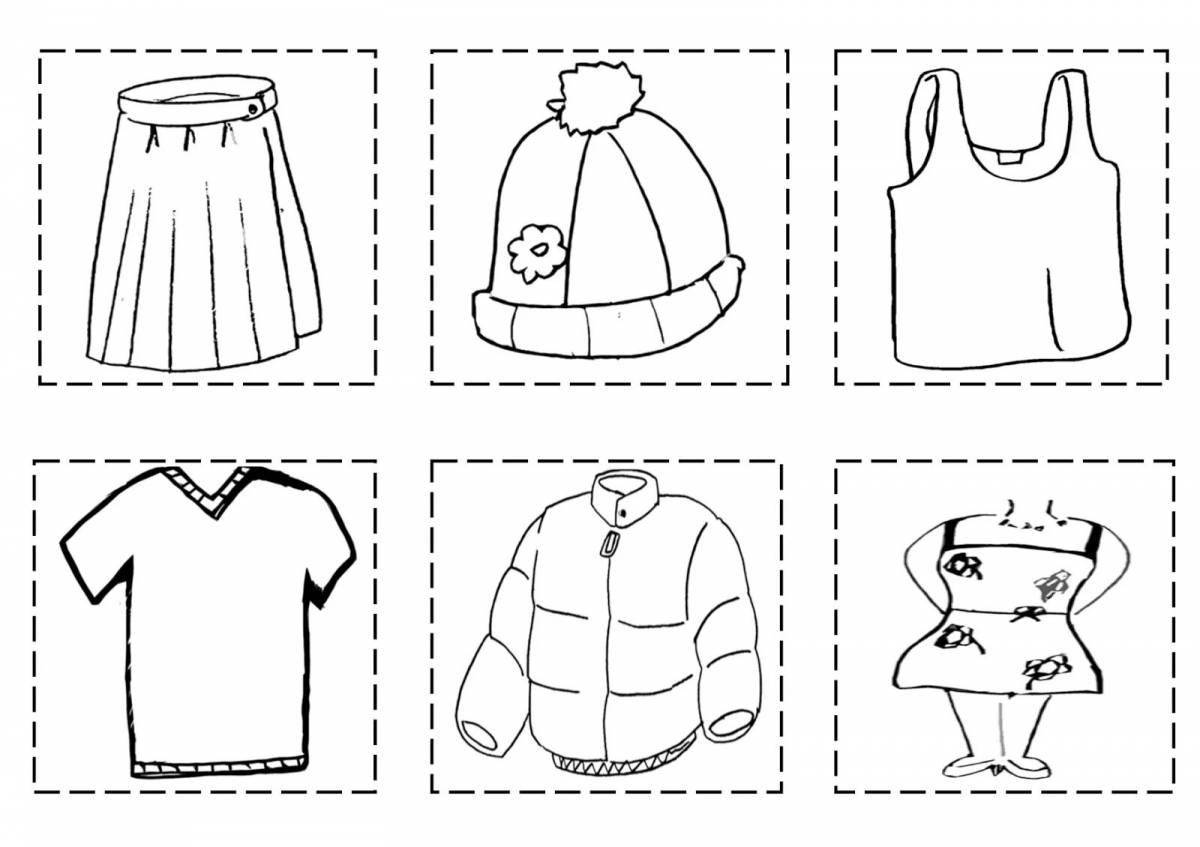 Adorable seasonal clothing coloring page with a task