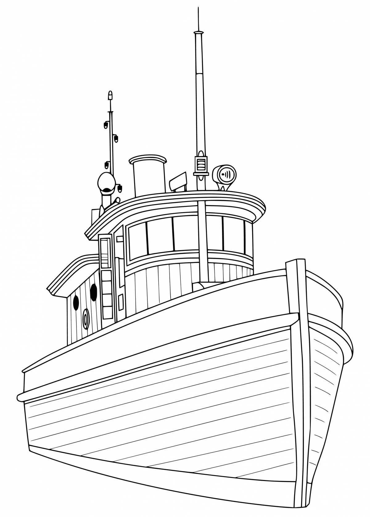 Colorful tugboat coloring page for kids