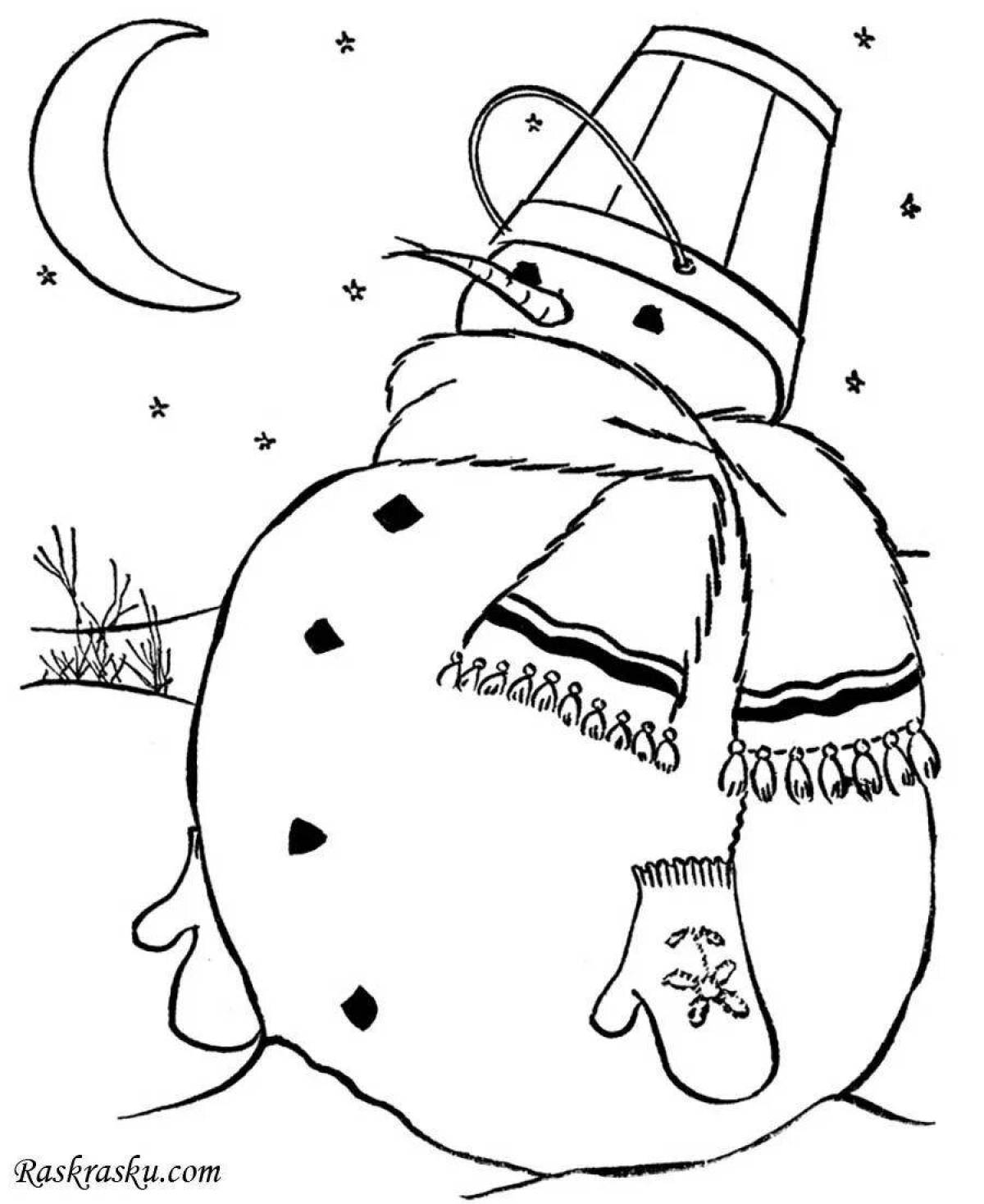 Сказочные раскраски смешные снеговики для детей