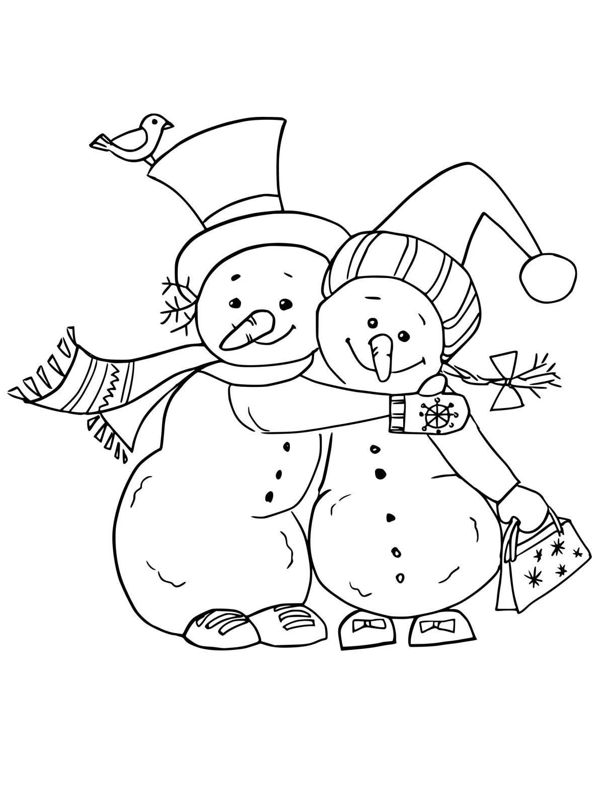 Shiny coloring funny snowmen for kids