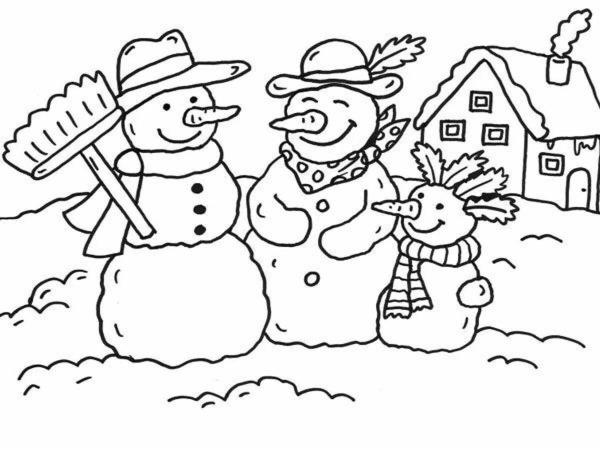 Сверкающие раскраски смешные снеговики для детей