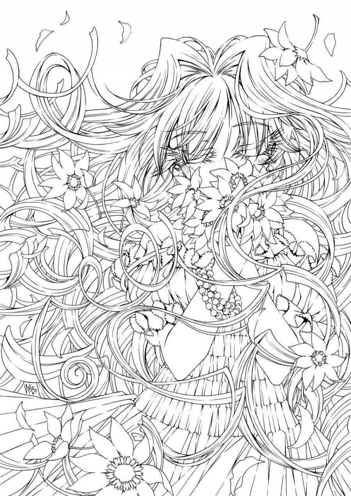 Anime style anti-stress relaxing coloring book