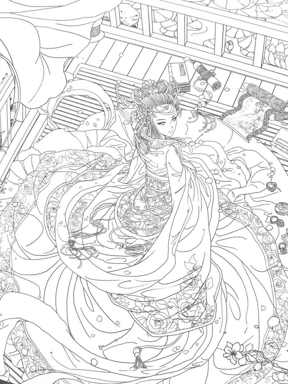 Exciting anime style anti-stress coloring book