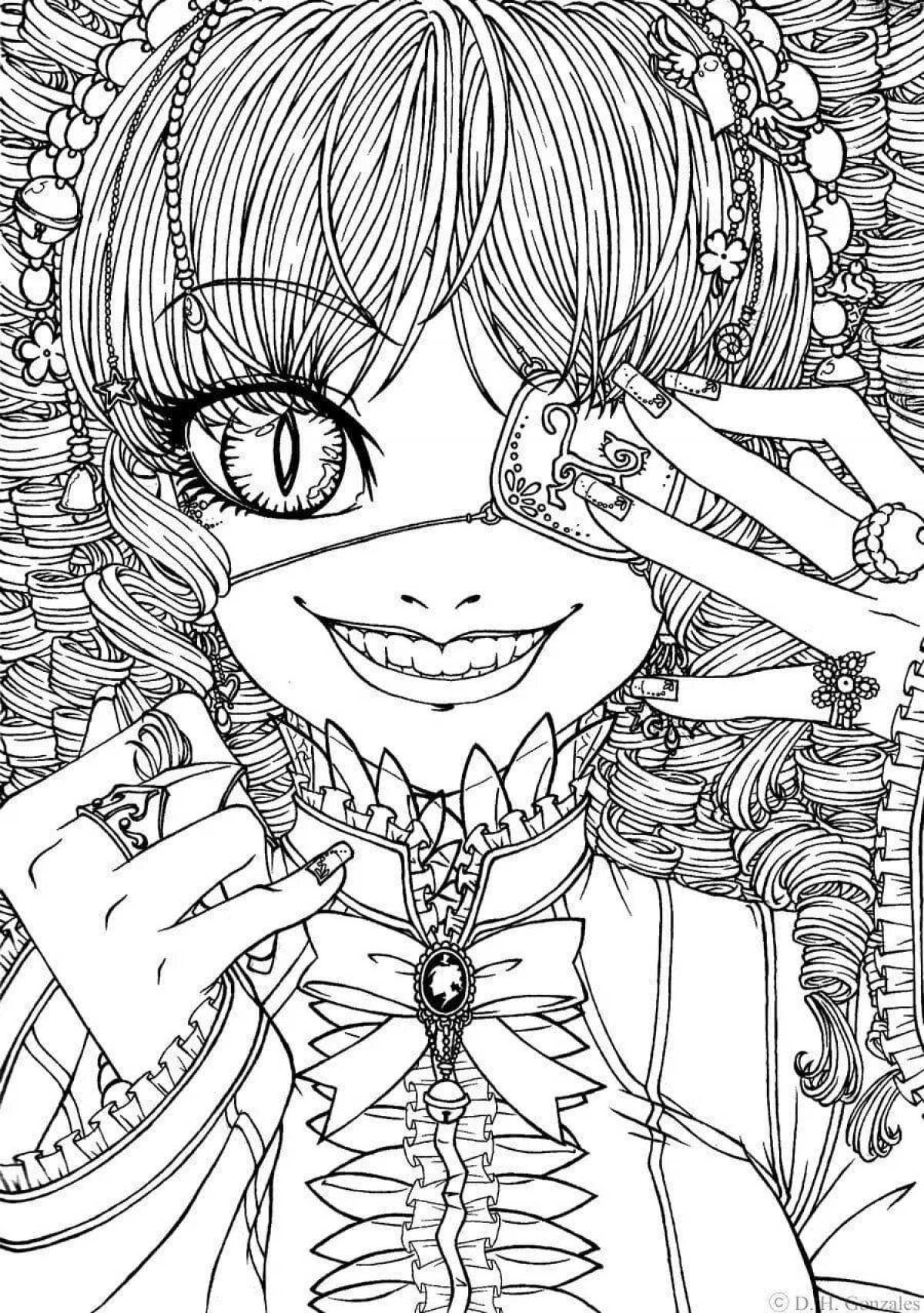 Calm antistress coloring book in anime style