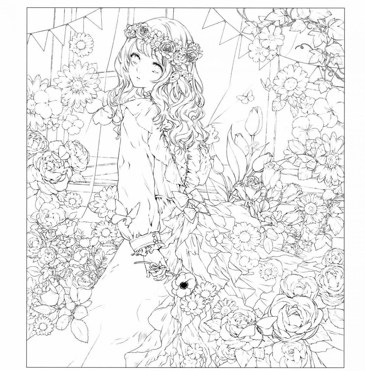 Wonderful anti-stress coloring book in anime style