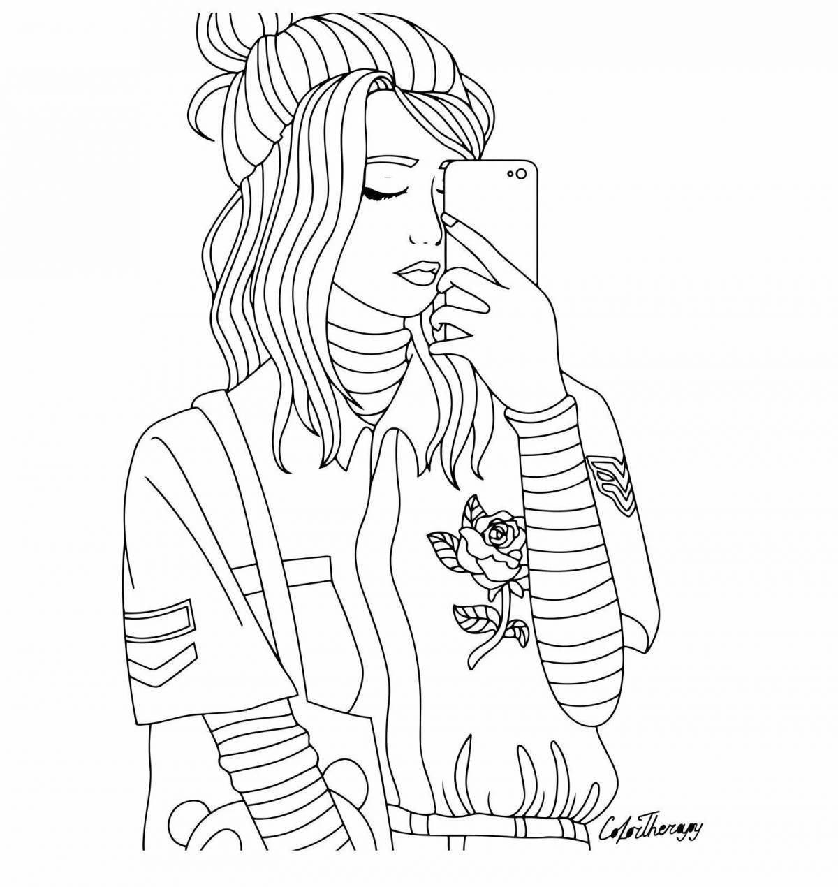 Fun cool aesthetic coloring book for girls