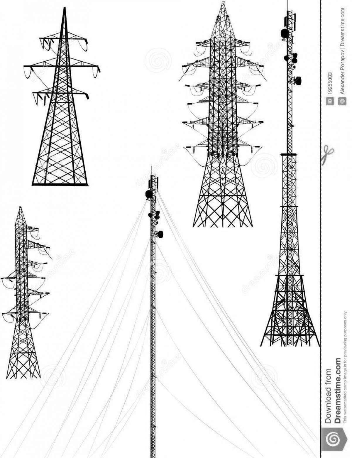 Cute electric towers coloring pages for kids