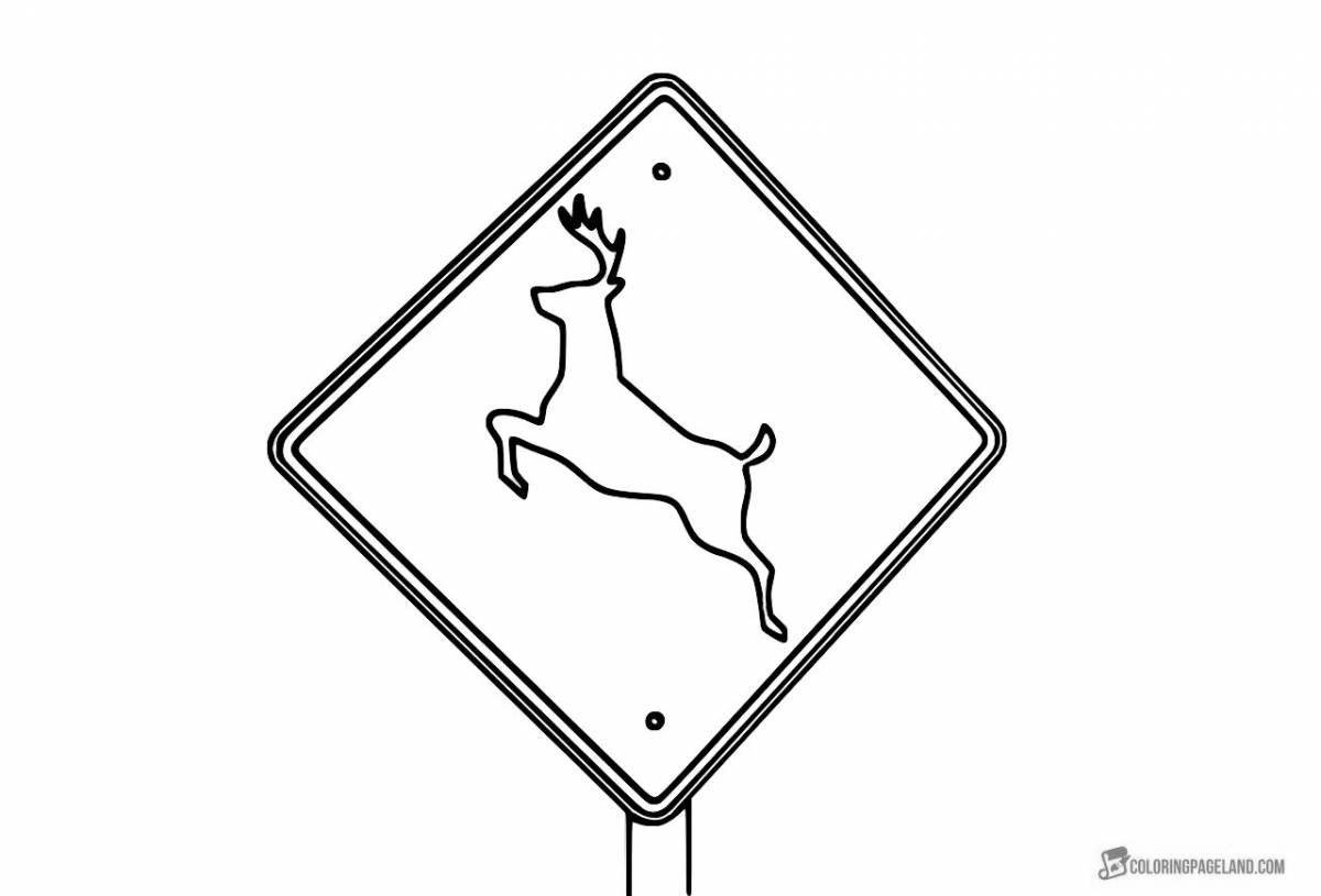 Joyful coloring wild animal traffic sign