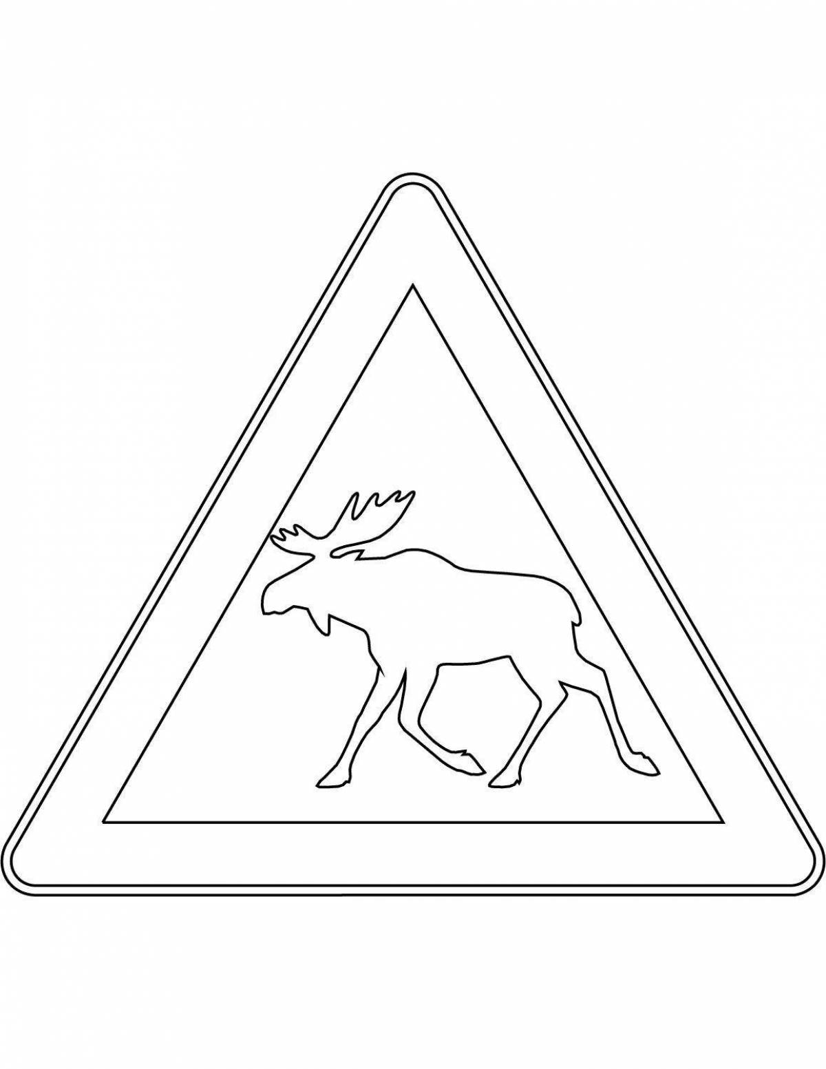 Креативная раскраска знак правил дорожного движения диких животных