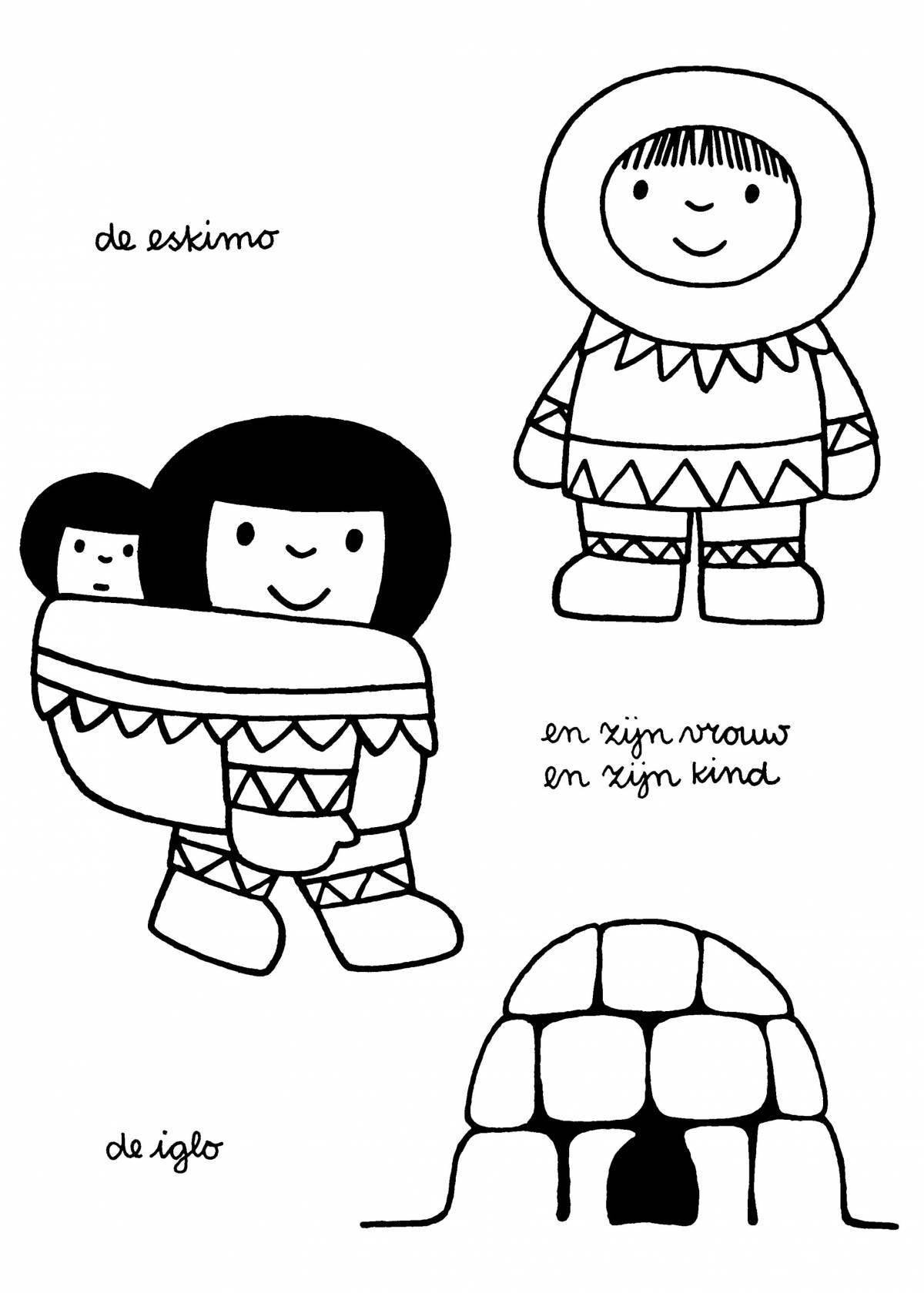 Colorful eskimo children's coloring pages