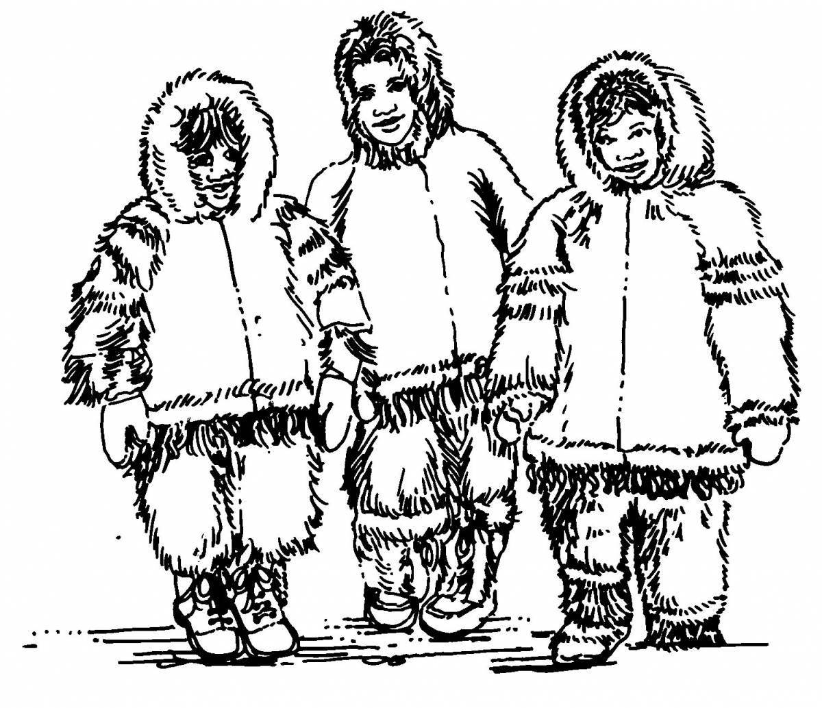 Coloring cute eskimo kids