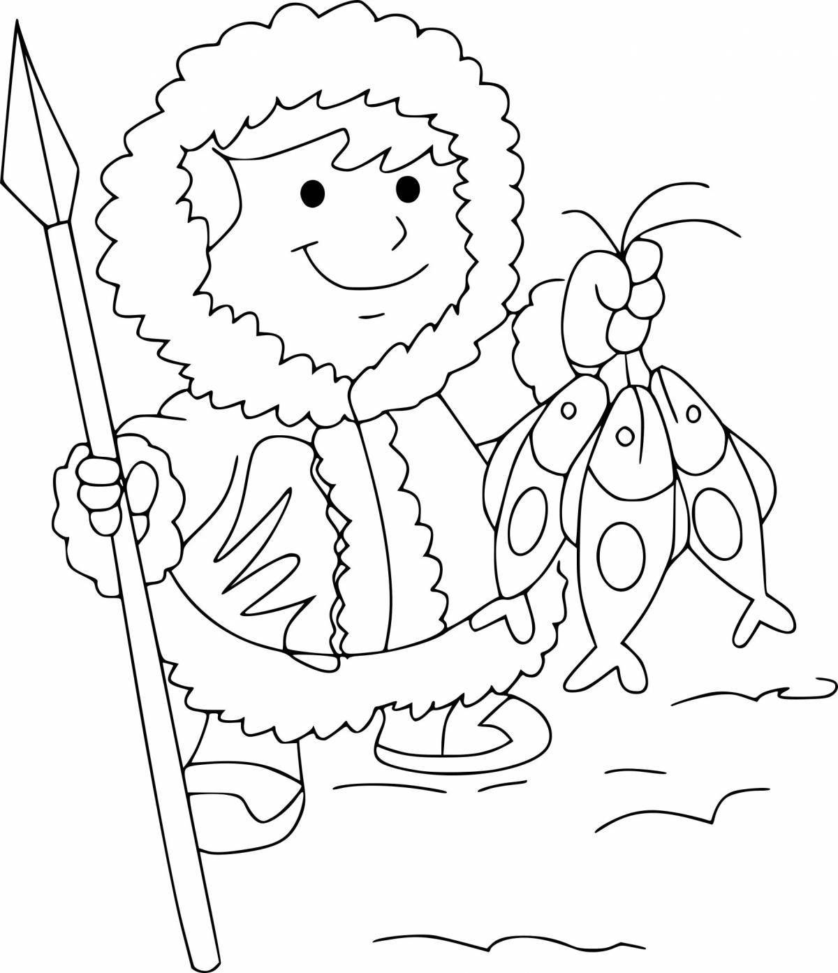 Fun coloring book for eskimo kids
