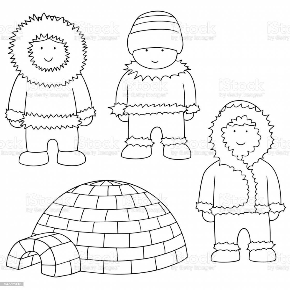 Colouring funny eskimo children
