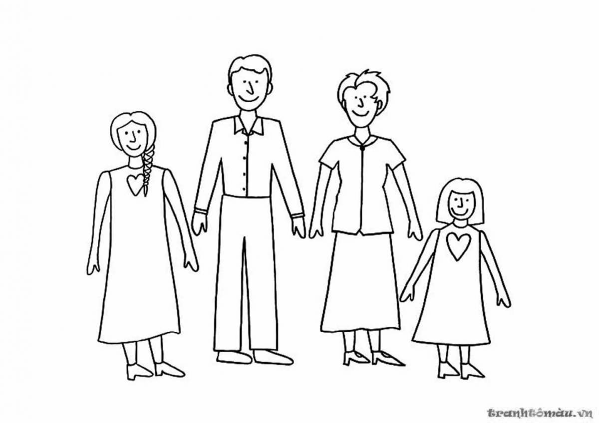 Charming coloring book family of 3