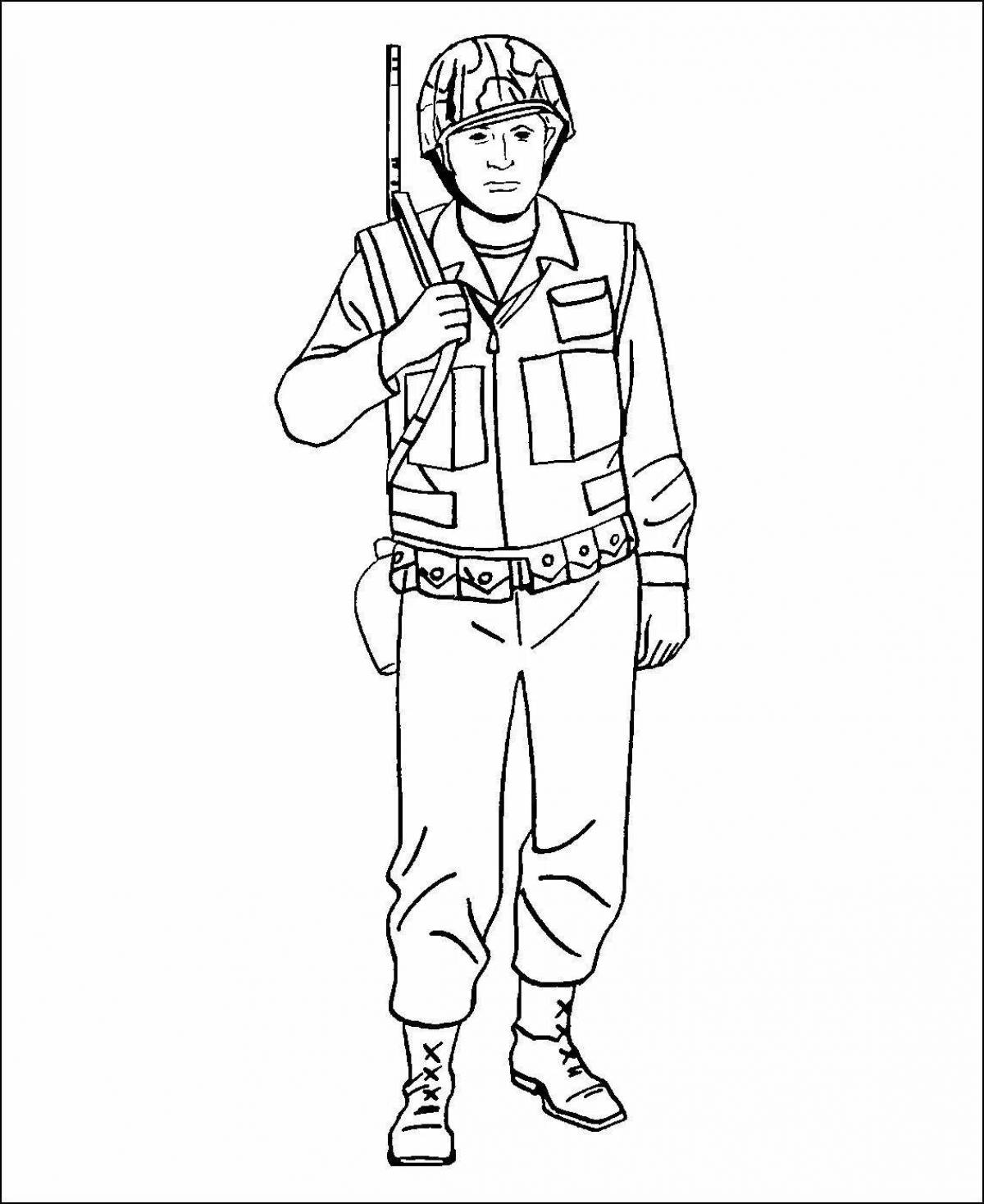 Cute modern soldier coloring book for kids